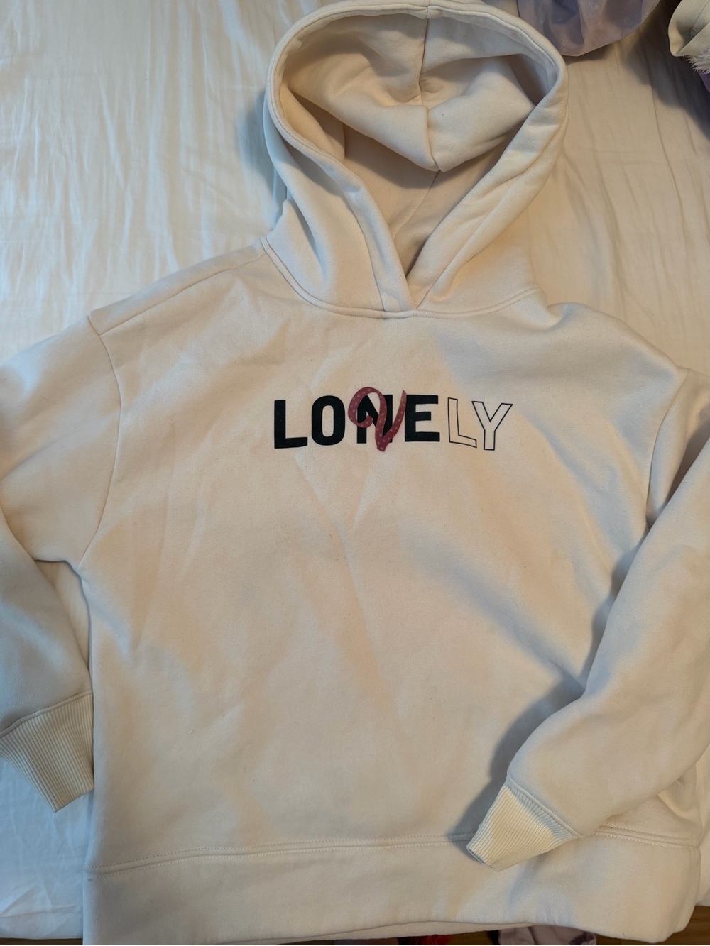 Cream "Lovely" Graphic Hoodie